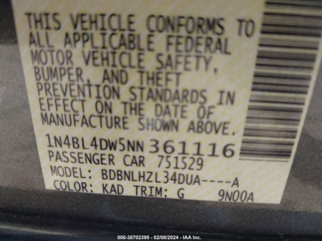 1N4BL4DW5NN361116 Nissan Altima Sv Intelligent Awd