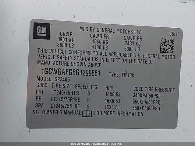 Chevrolet Express 2500 Work Van 2016 1GCWGAFG6G1299661 Image 9