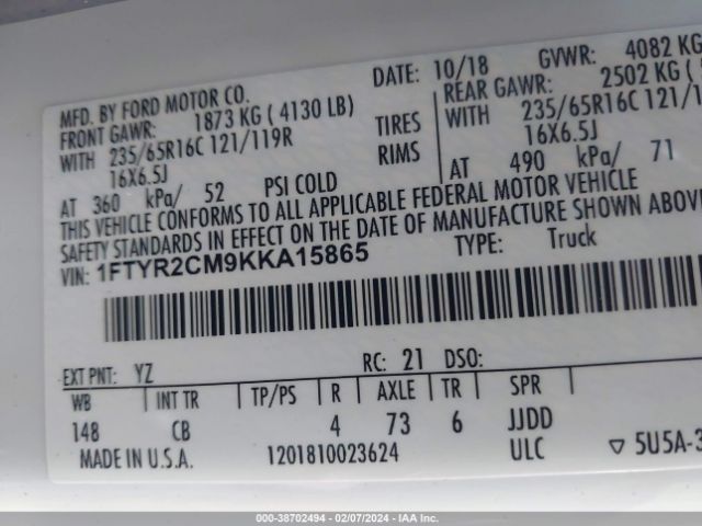 1FTYR2CM9KKA15865 Ford Transit-250