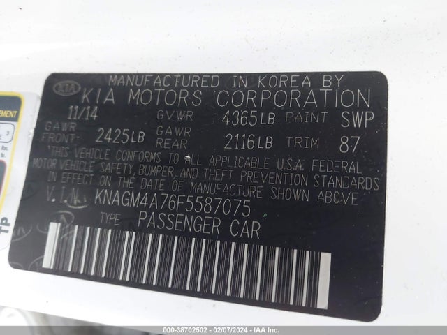 KIA Optima Lx 2015 KNAGM4A76F5587075 Image 9