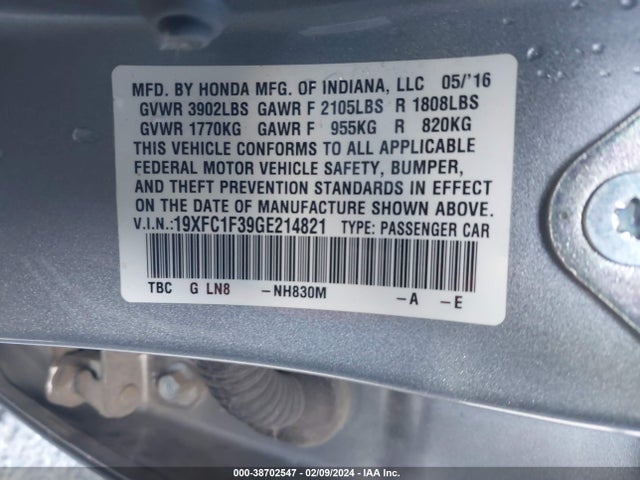Honda Civic Ex-t 2016 19XFC1F39GE214821 Image 9