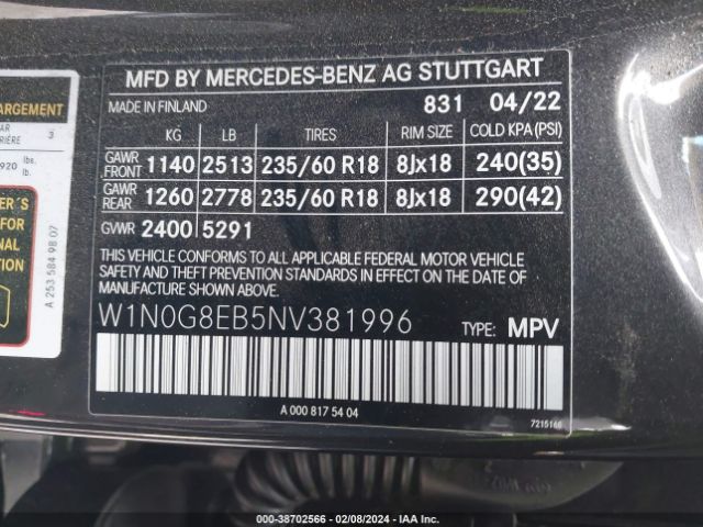 W1N0G8EB5NV381996 Mercedes-Benz Glc 300 4matic Suv
