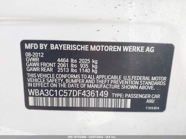 2013 BMW 328I VIN: WBA3C1C57DF436149