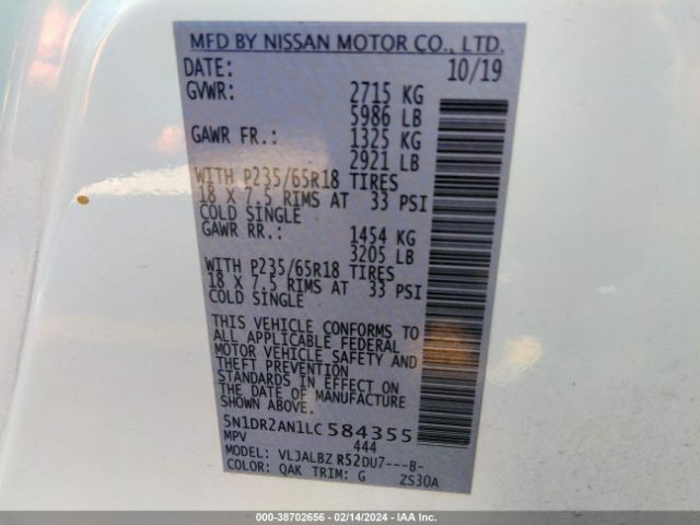 5N1DR2AN1LC584355 Nissan Pathfinder S 2wd