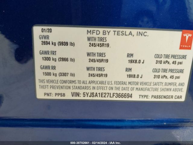 5YJSA1E27LF366694 Tesla Model S Long Range Dual Motor All-wheel Drive/long Range Plus Dual Motor All-wheel Drive