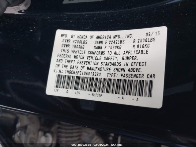 Honda ACCORD LX 2016 1HGCR2F31GA015323 Image 9