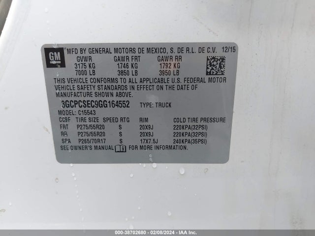 Chevrolet Silverado 1500 1lz 2016 3GCPCSEC9GG164552 Image 9