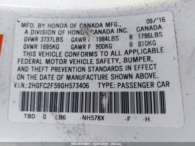 Honda Civic Lx 2016 2HGFC2F59GH573406 Image 9