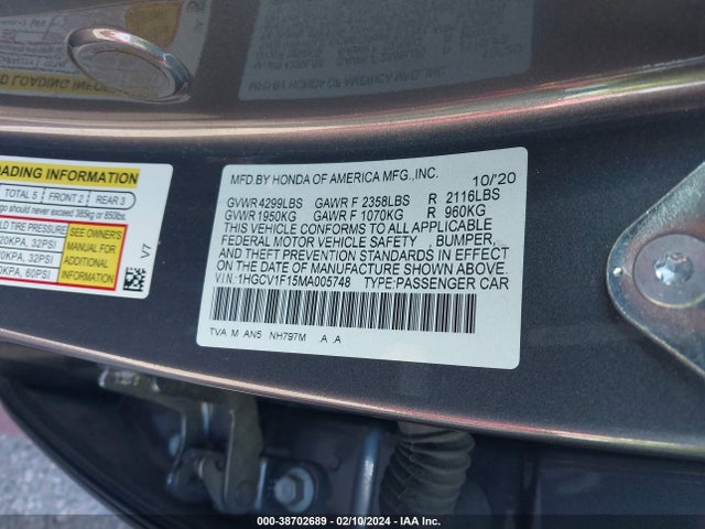 Honda ACCORD LX 2021 1HGCV1F15MA005748 Image 9