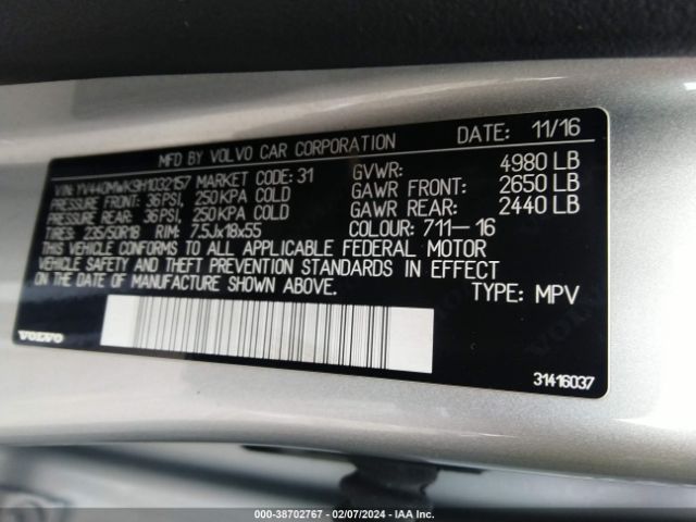 YV440MWK9H1032157 Volvo V60 Cross Country T5