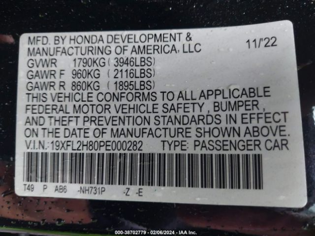 19XFL2H80PE000282 Honda Civic Sport