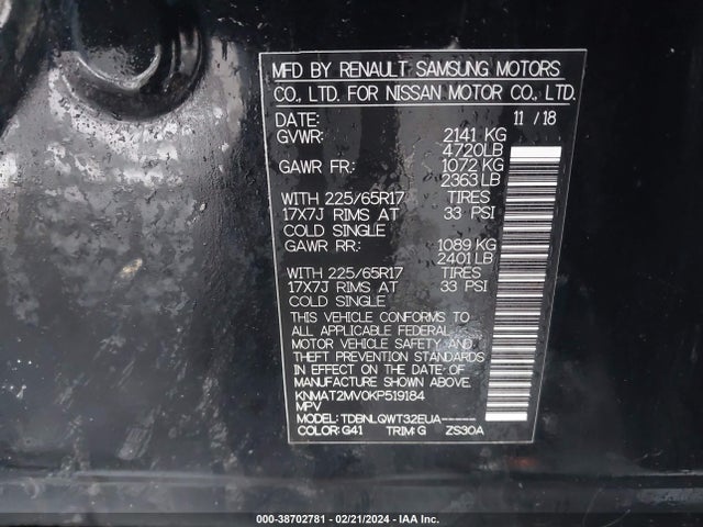 Nissan ROGUE SV 2019 KNMAT2MV0KP519184 Image 9
