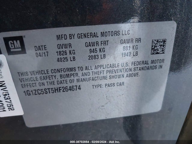 Chevrolet Malibu 1fl 2017 1G1ZC5ST5HF264674 Image 9