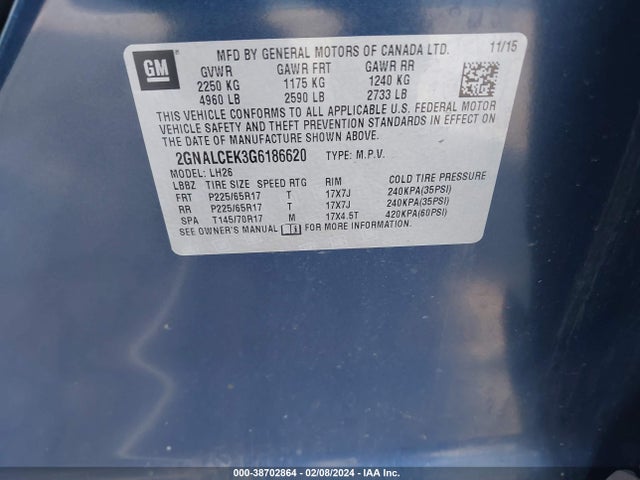 Chevrolet EQUINOX LT 2016 2GNALCEK3G6186620 Image 9
