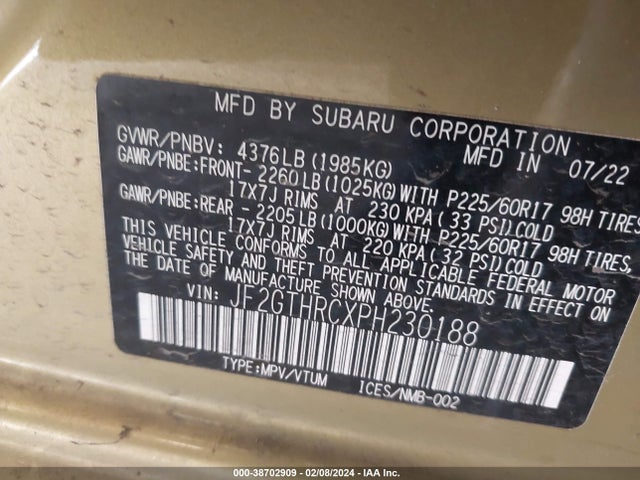 JF2GTHRCXPH230188 Subaru Crosstrek Sport
