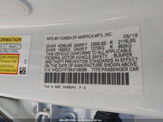 1HGCV1F15KA108598 Honda ACCORD LX