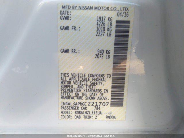 Nissan Altima 2.5 Sr 2016 1N4AL3AP6GC221707 Image 9