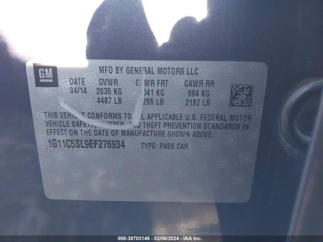 Chevrolet MALIBU 1LT 2014 1G11C5SL9EF276934 Image 9