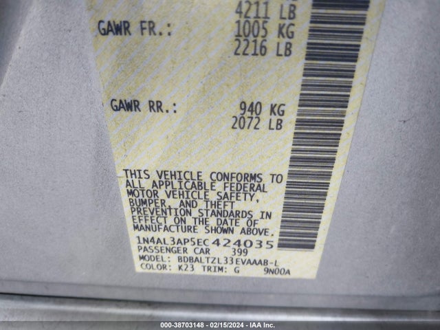 Nissan Altima 2.5 Sv 2014 1N4AL3AP5EC424035 Image 9