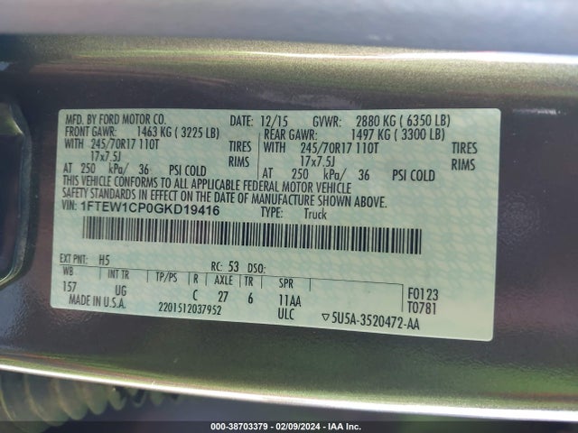 Ford F-150 Xlt 2016 1FTEW1CP0GKD19416 Image 9