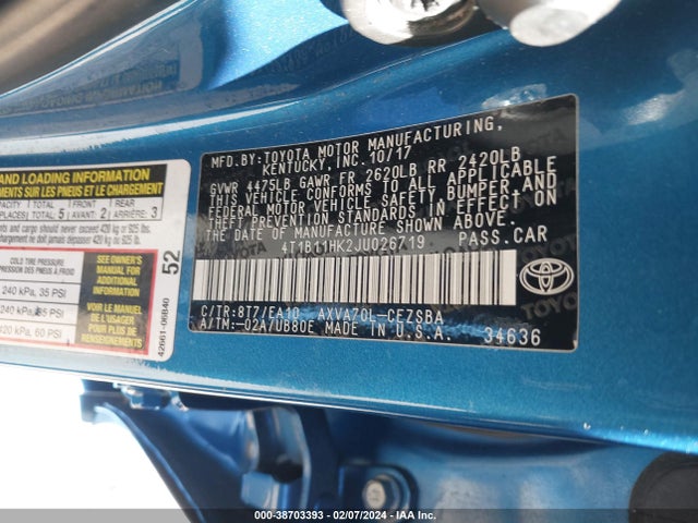 Toyota CAMRY SE 2018 4T1B11HK2JU026719 Image 9