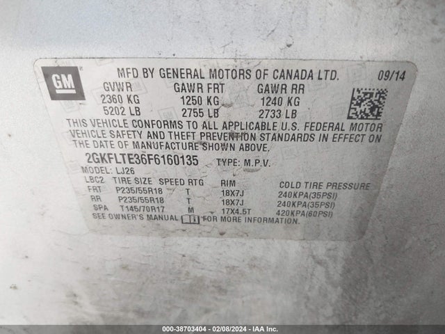 GMC Terrain Slt-2 2015 2GKFLTE36F6160135 Image 9