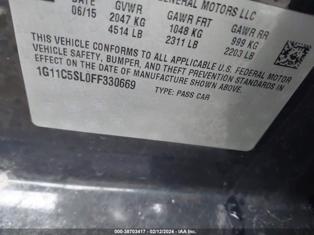 Chevrolet MALIBU 1LT 2015 1G11C5SL0FF330669 Image 9