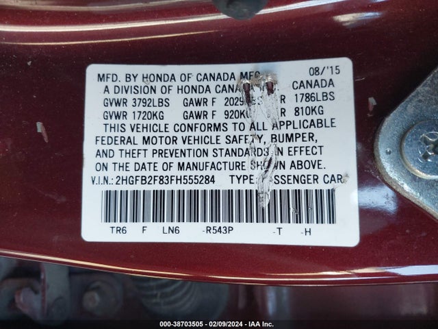 Honda CIVIC EX 2015 2HGFB2F83FH555284 Image 9
