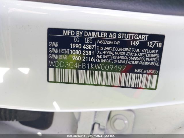 WDD3G4EB1KW009497 Mercedes-Benz A 220