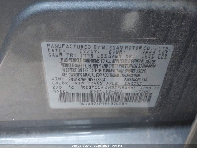 Nissan SENTRA SV 2017 3N1AB7AP9HY376204 Image 9