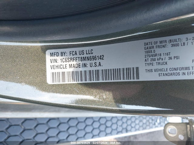 RAM 1500 Big Horn  4x4 5'7 Box 2021 1C6SRFFT8MN696142 Image 9