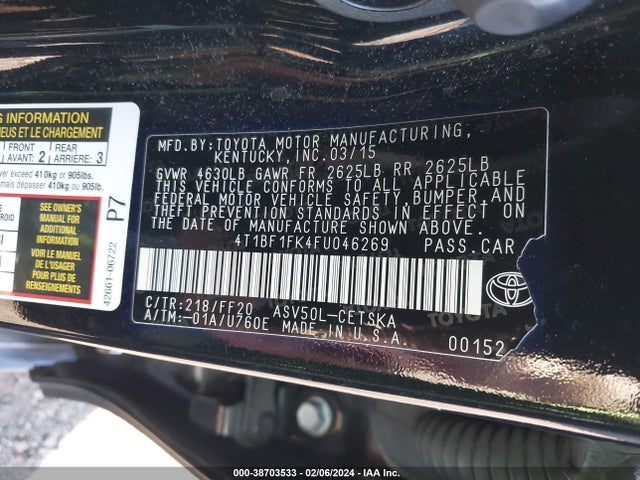 Toyota CAMRY SE 2015 4T1BF1FK4FU046269 Image 9