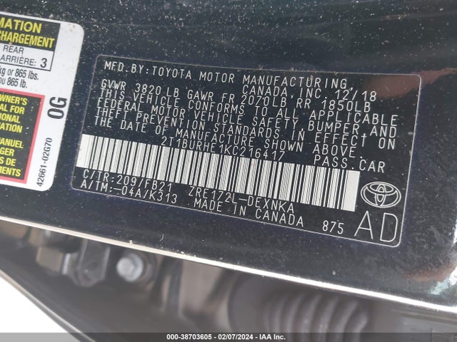 Toyota COROLLA LE 2019 2T1BURHE1KC216417 Image 9