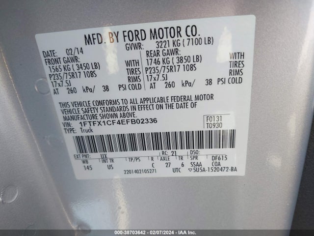 Ford F-150 Xl 2014 1FTFX1CF4EFB02336 Image 9