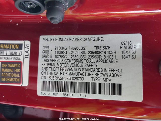 Honda CR-V EX 2018 5J6RW2H57JL028793 Image 9