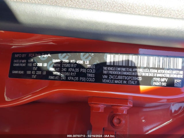 Продаж на аукціоні авто 2016 Jeep Renegade Latitude, vin: ZACCJBBT9GPC69423, номер лоту: 38703713