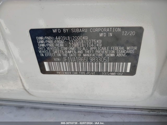 Subaru Wrx Premium 2020 JF1VA1B65L9833051 Image 9