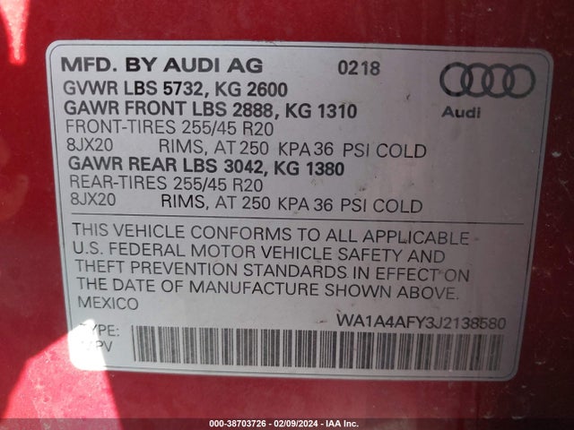 WA1A4AFY3J2138580 Audi Sq5 3.0t Premium Plus