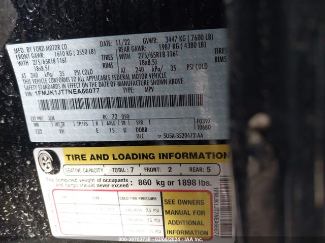 Ford Expedition Xlt Max 2022 1FMJK1JT7NEA66077 Image 9