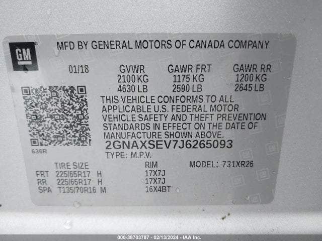 Chevrolet EQUINOX LT 2018 2GNAXSEV7J6265093 Image 9