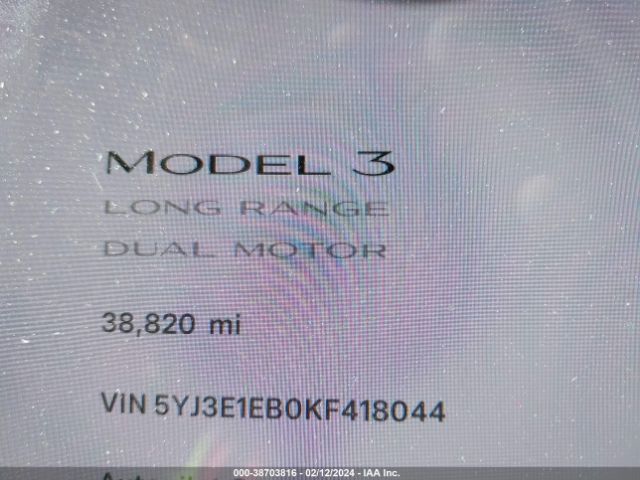 5YJ3E1EB0KF418044 Tesla Model 3 Long Range/performance