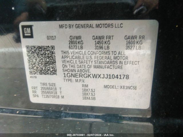 1GNERGKWXJJ104178 Chevrolet Traverse 1lt
