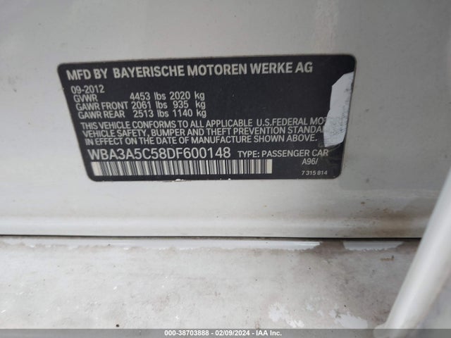 Aukcja sprzedaży 2013 Bmw 328i, vin: WBA3A5C58DF600148, numer aukcji: 38703888