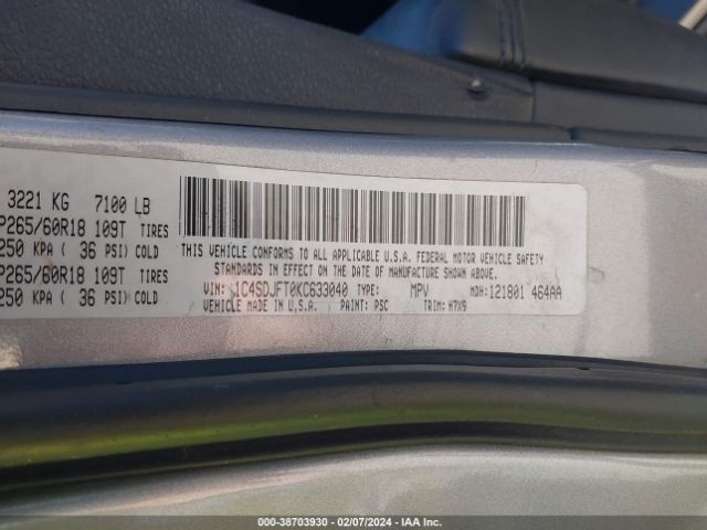 1C4SDJFT0KC633040 Dodge Durango Pursuit Awd