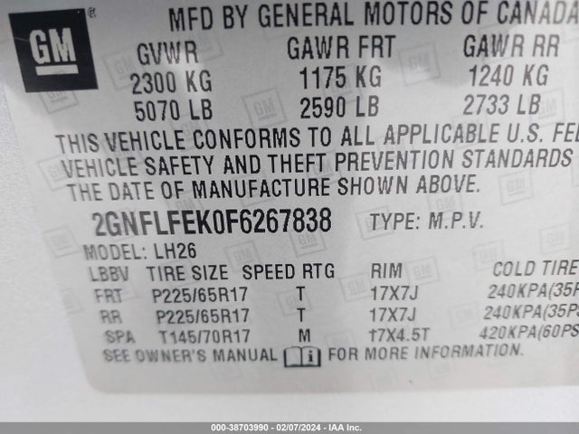 Chevrolet EQUINOX 1LT 2015 2GNFLFEK0F6267838 Image 9