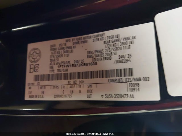 Ford F-150 Xlt 2018 1FTFW1E57JKE61608 Image 9