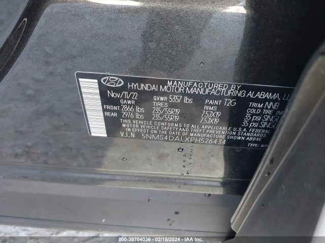 2023 HYUNDAI SANTA FE LIMITED VIN: 5NMS4DALXPH526434
