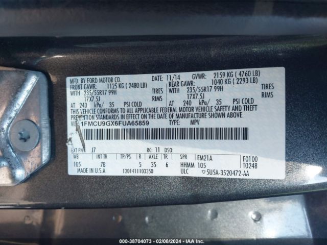 1FMCU9GX6FUA65859 Ford ESCAPE SE