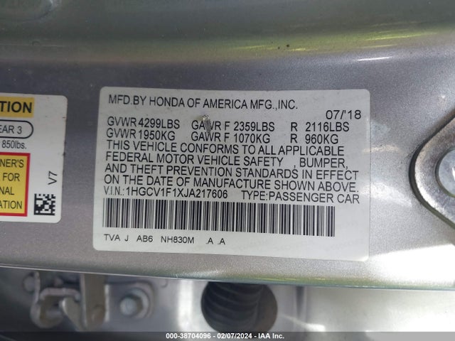Honda ACCORD LX 2018 1HGCV1F1XJA217606 Image 9