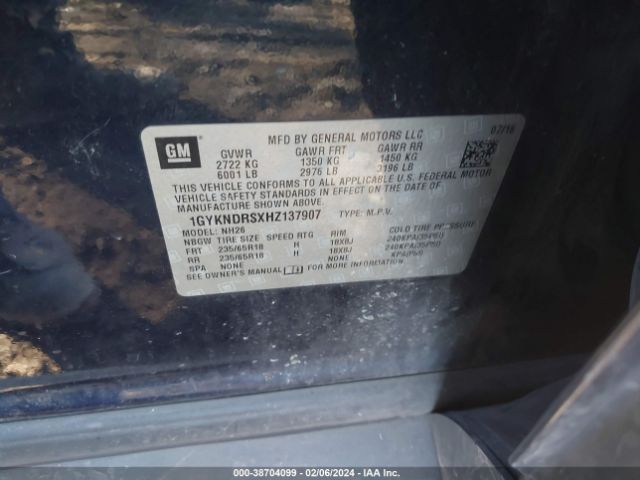 1GYKNDRSXHZ137907 Cadillac XT5 LUXURY